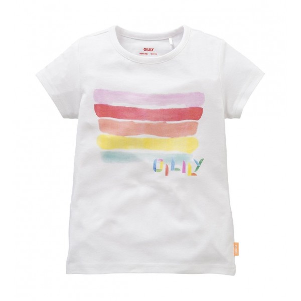Camiseta blanca con rayas de colores